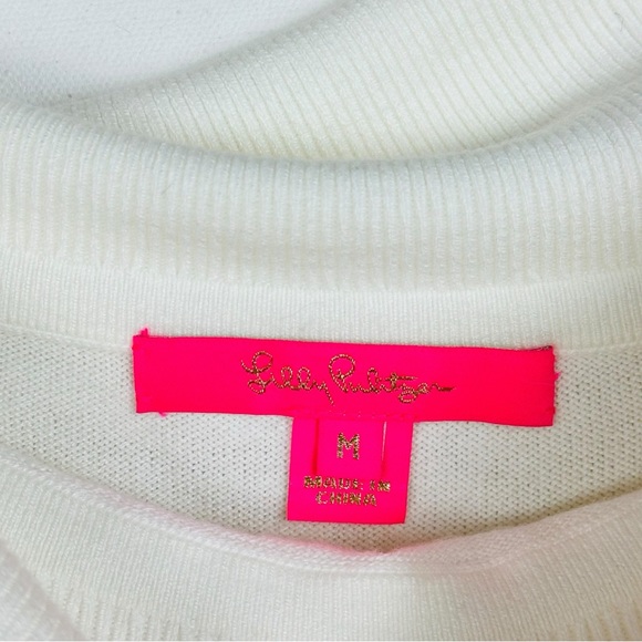 Lilly Pulitzer Alira Cashmere Blend Faux Fur Trim Knit Pullover Sweater White - Picture 9 of 10